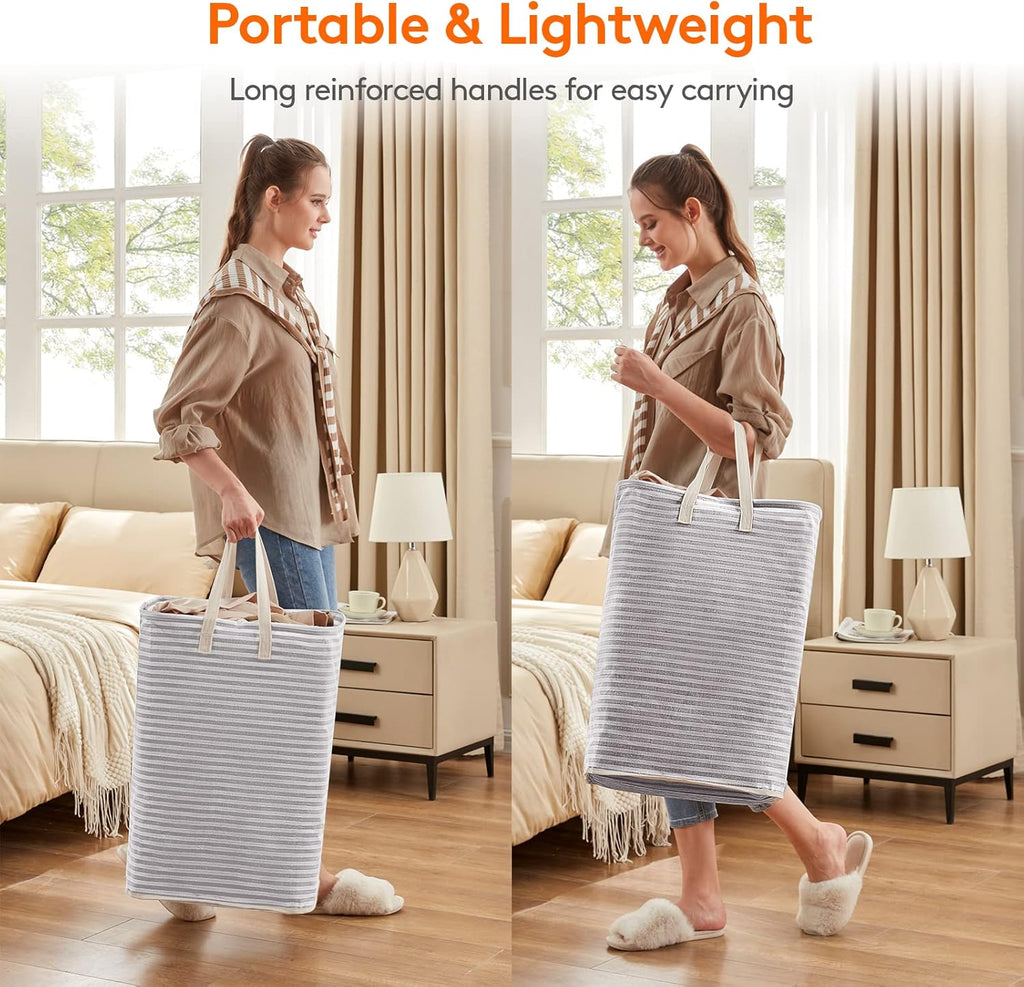 Pack of 2 Laundry Basket 80L Each, Collapsible Clothes Hamper - Large Freestanding Clothes Storage Bin