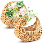 Small Wicker Flower Girl Baskets (Set of 2) - Mini Rattan Baskets with Handles & Liner