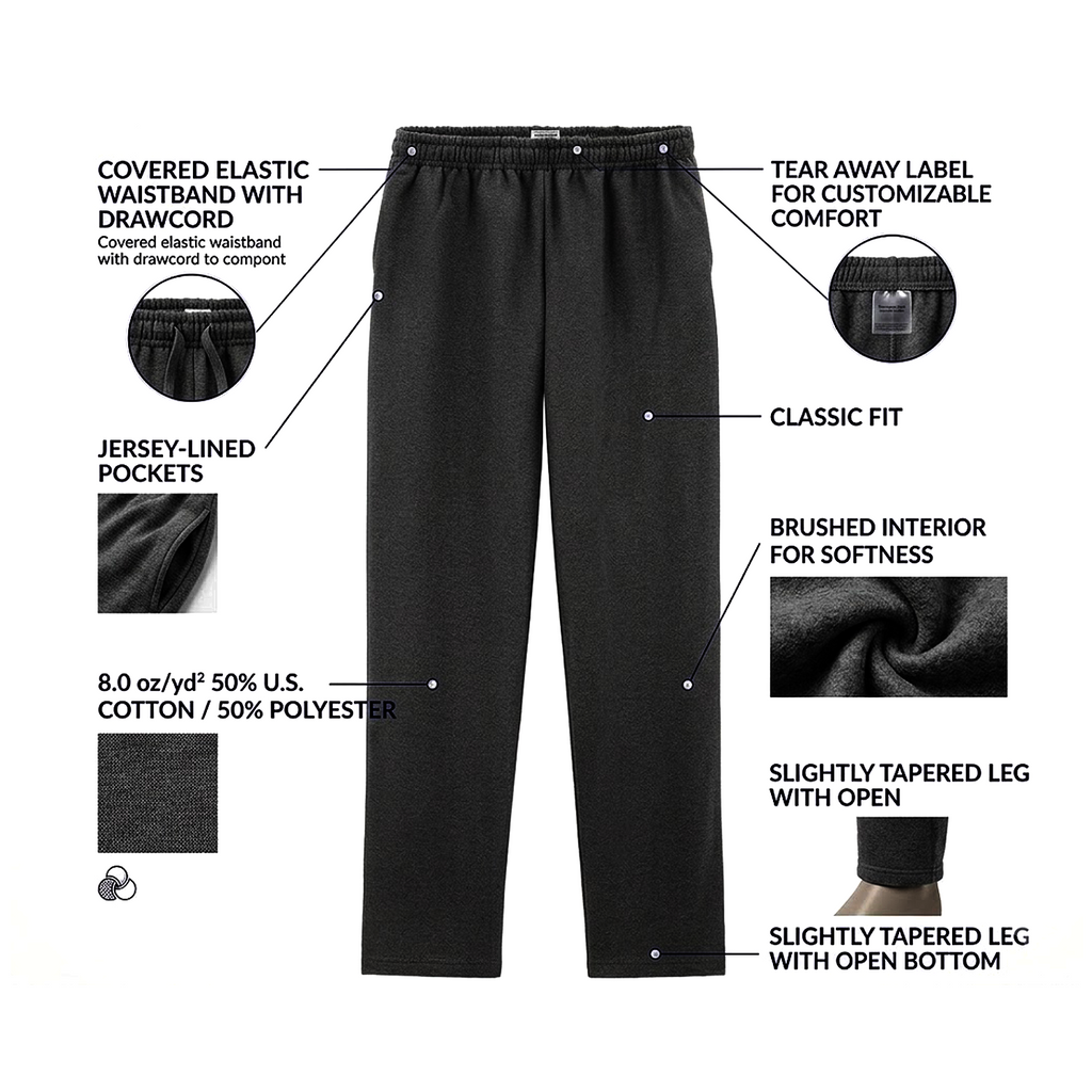 Unisex Fleece Open Bottom Sweatpants with Pockets - Heavy Blend Fabric