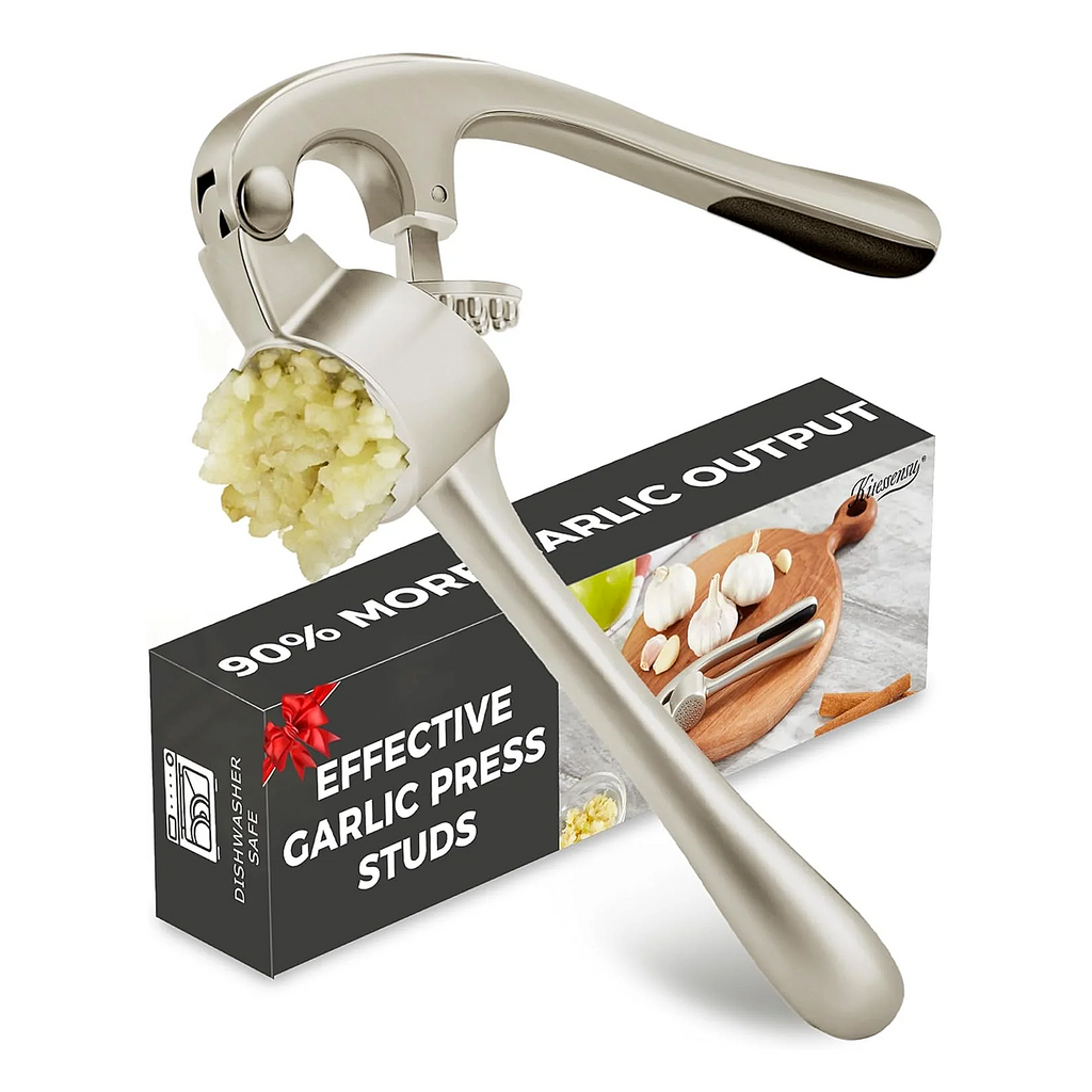 Professional Heavy Duty Garlic Press - Rust Proof Imperial Silver Mincer & Ginger Crusher