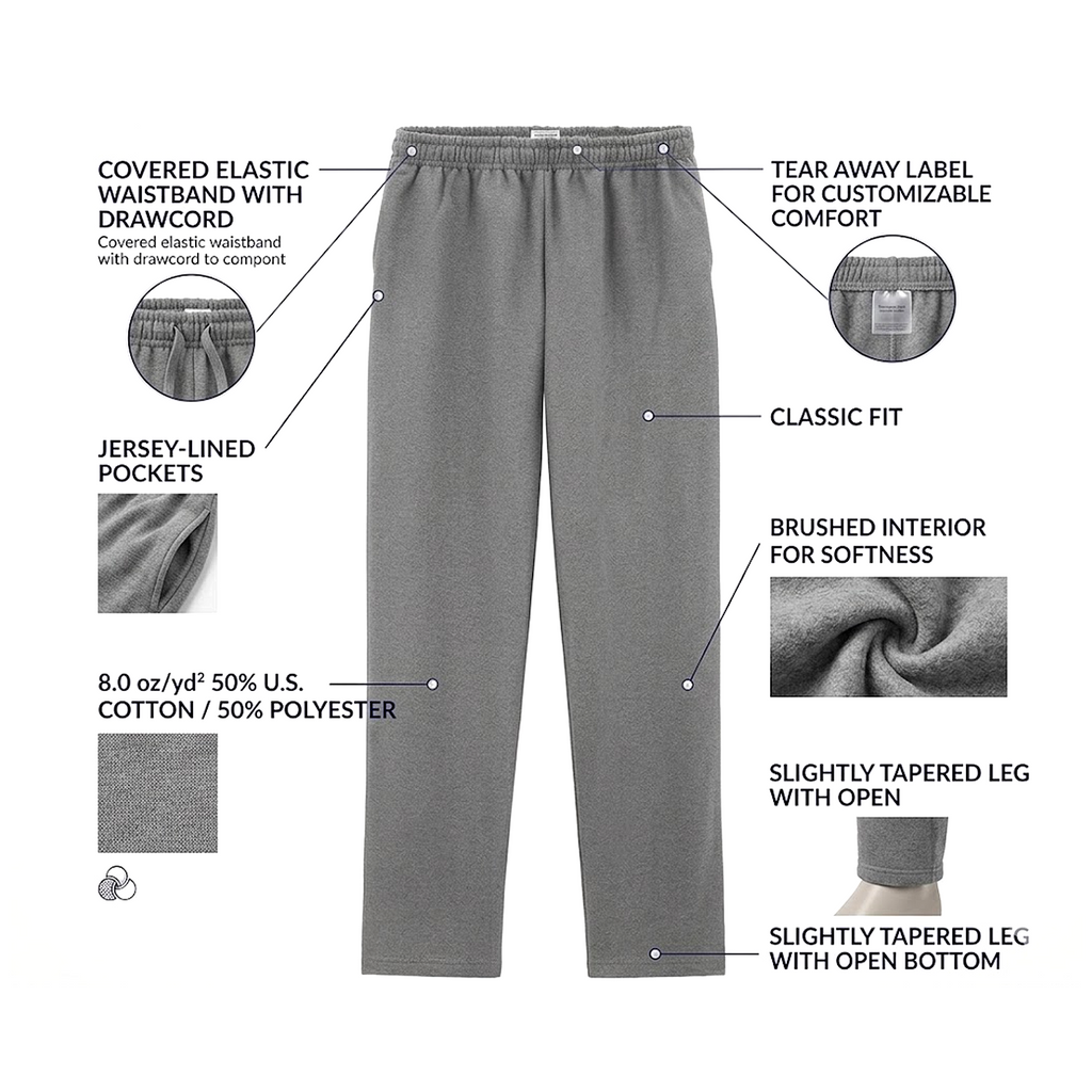 Unisex Fleece Open Bottom Sweatpants with Pockets - Heavy Blend Fabric