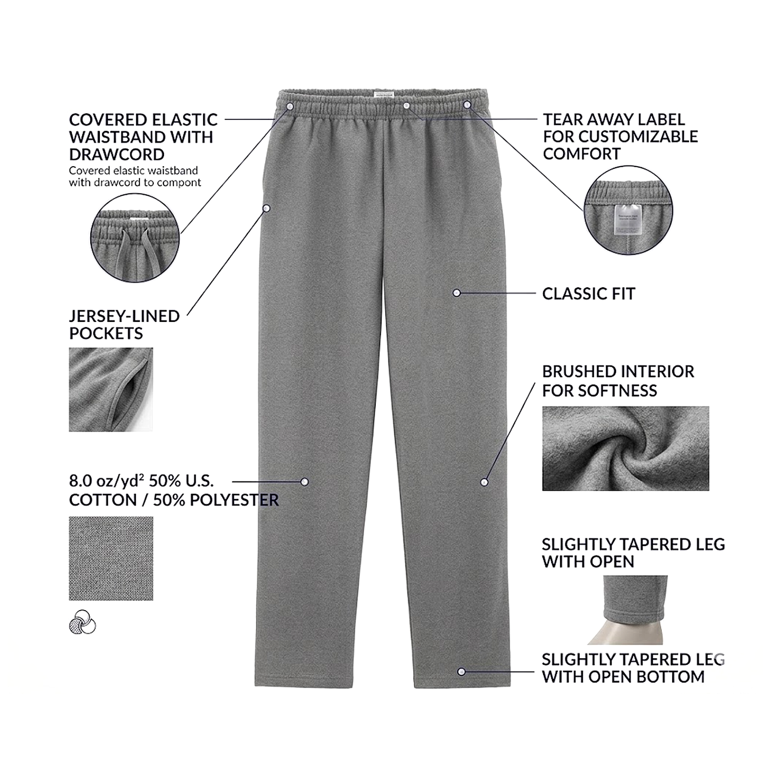 Unisex Fleece Open Bottom Sweatpants with Pockets - Heavy Blend Fabric