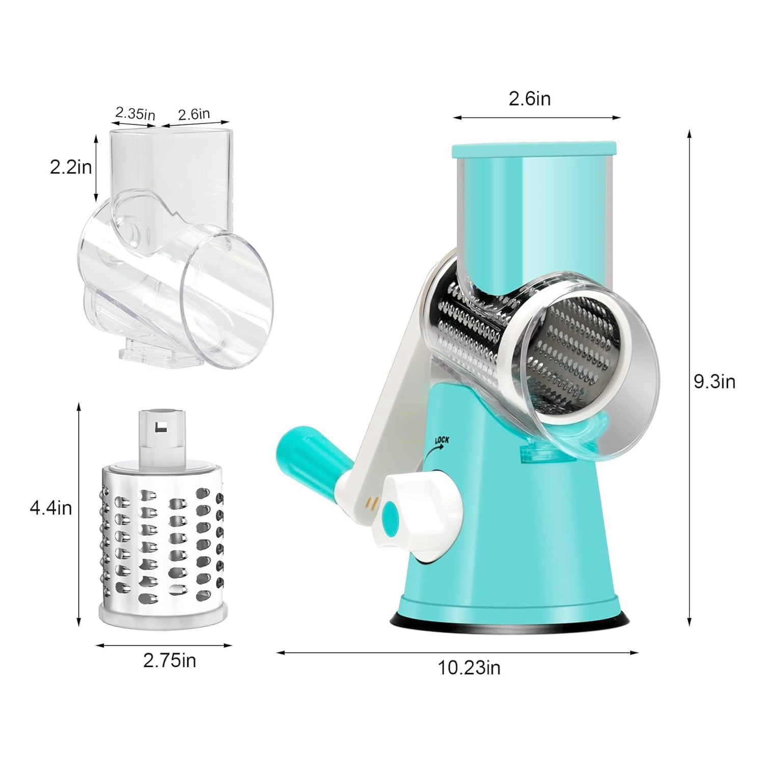 Rotary Cheese Grater & Vegetable Slicer with Strong Suction Base