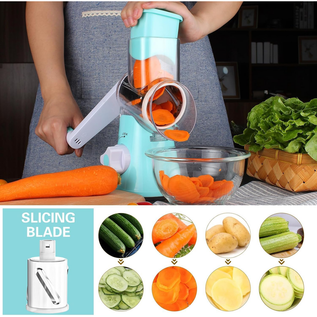 Rotary Cheese Grater & Vegetable Slicer with Strong Suction Base