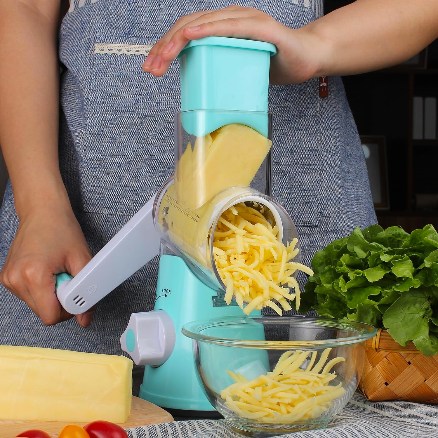 Rotary Cheese Grater & Vegetable Slicer with Strong Suction Base