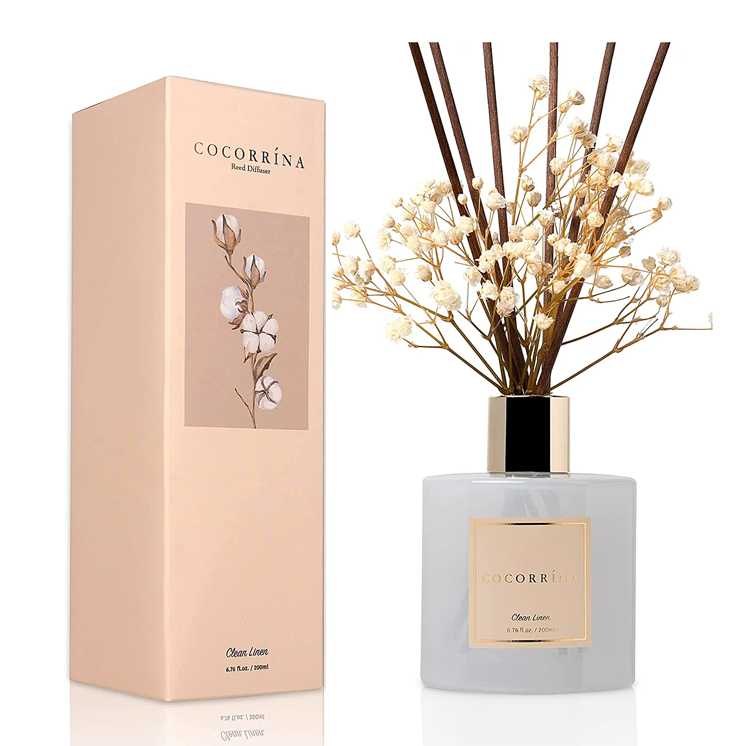 Luxury Clean Linen Diffuser for Bathroom Shelf Decor - 6.7 fl oz Scented Set