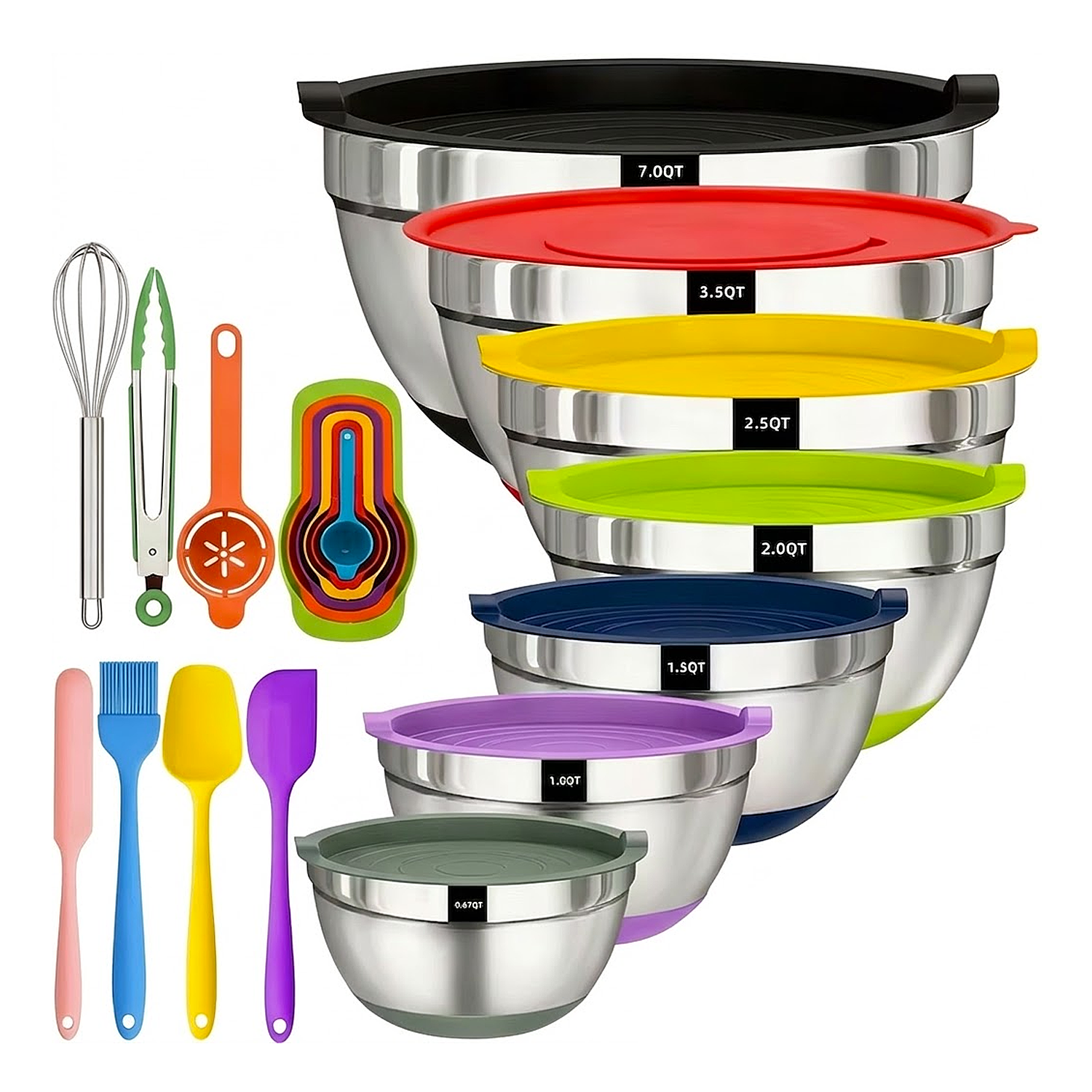 Multi-Size Stainless Steel Bowl Set - Airtight Food Storage & Mixing Solutions