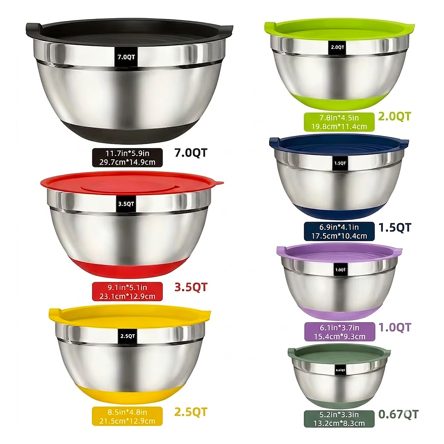Multi-Size Stainless Steel Bowl Set - Airtight Food Storage & Mixing Solutions