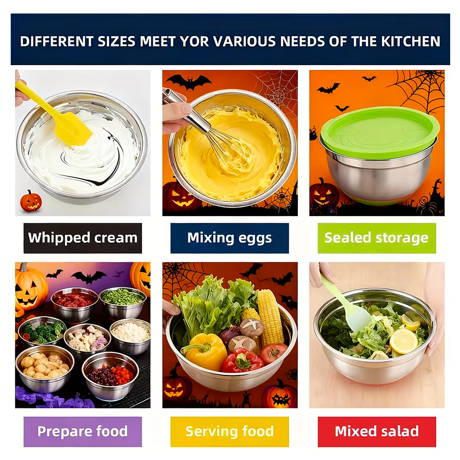 Multi-Size Stainless Steel Bowl Set - Airtight Food Storage & Mixing Solutions