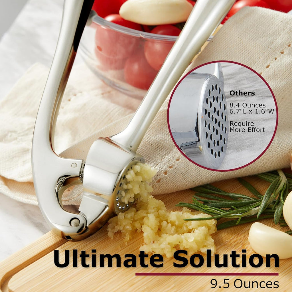 Professional Heavy Duty Garlic Press - Rust Proof Imperial Silver Mincer & Ginger Crusher