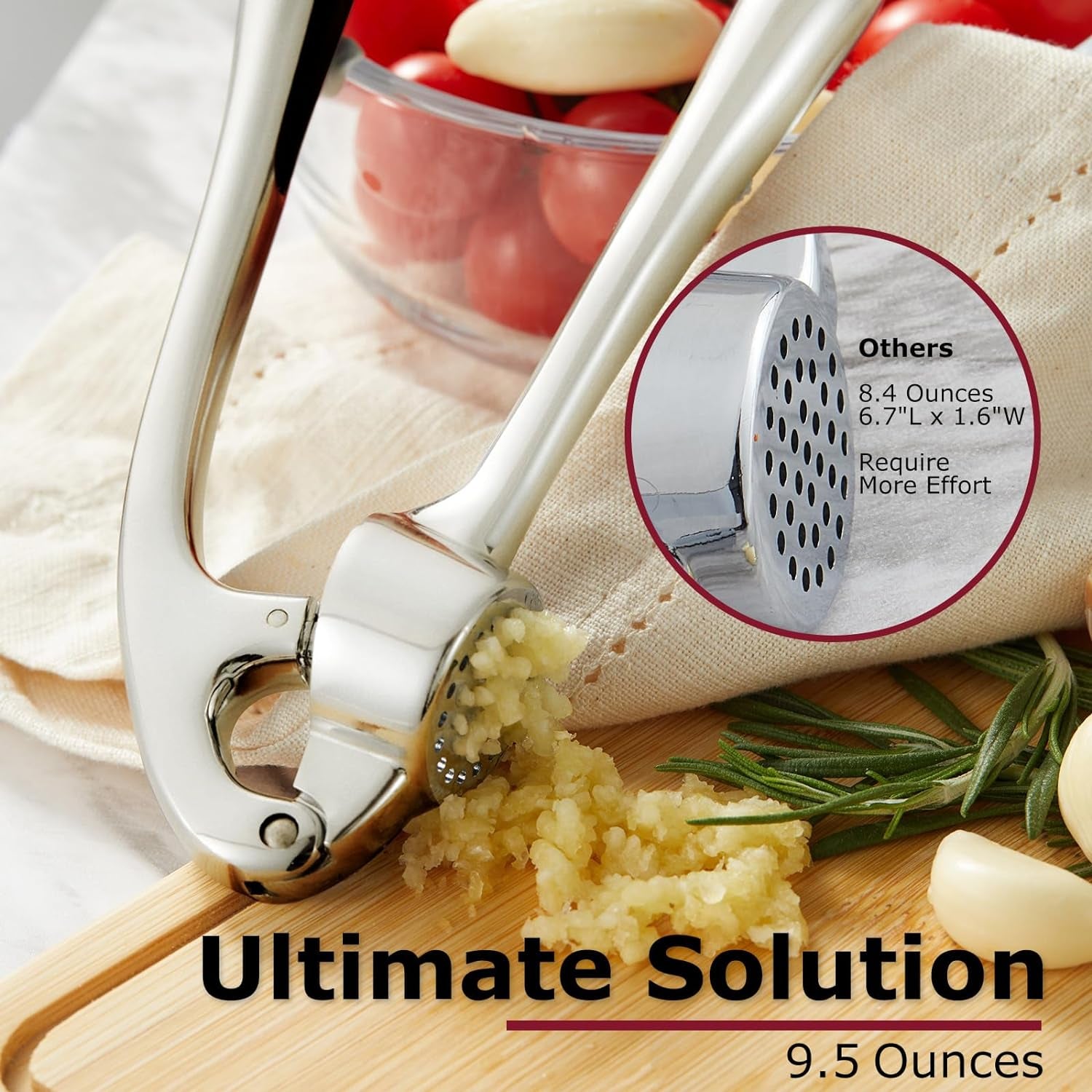 Professional Heavy Duty Garlic Press - Rust Proof Imperial Silver Mincer & Ginger Crusher