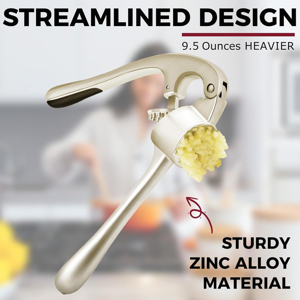 Professional Heavy Duty Garlic Press - Rust Proof Imperial Silver Mincer & Ginger Crusher