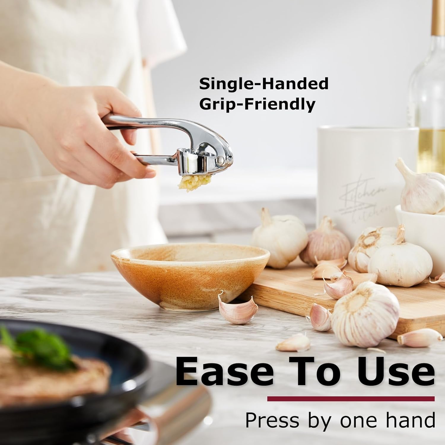 Professional Heavy Duty Garlic Press - Rust Proof Imperial Silver Mincer & Ginger Crusher