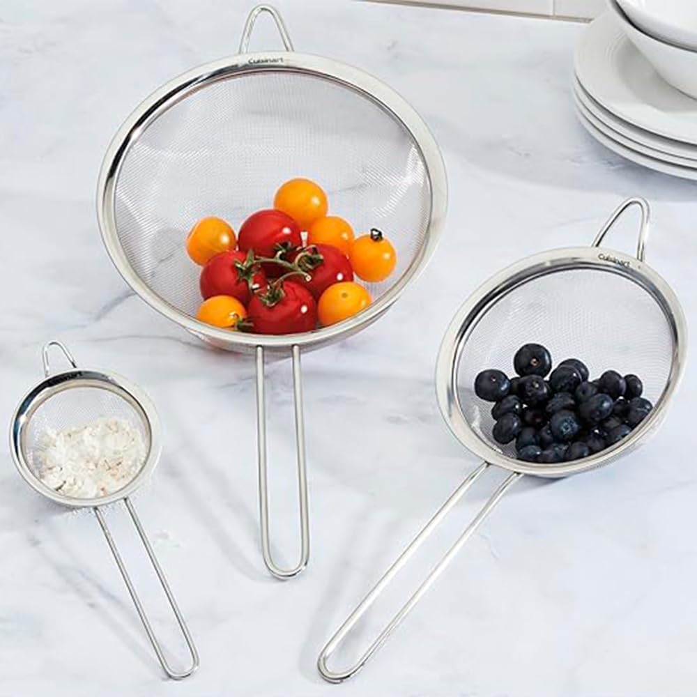 Set of 3 Fine Mesh Stainless Steel Strainers - Durable & Versatile