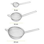 Set of 3 Fine Mesh Stainless Steel Strainers - Durable & Versatile