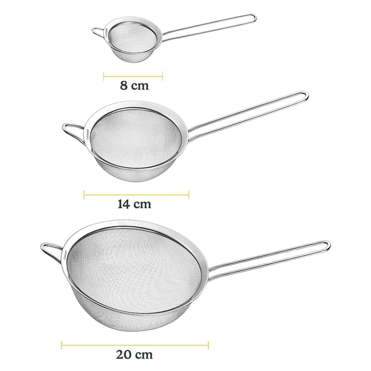 Set of 3 Fine Mesh Stainless Steel Strainers - Durable & Versatile