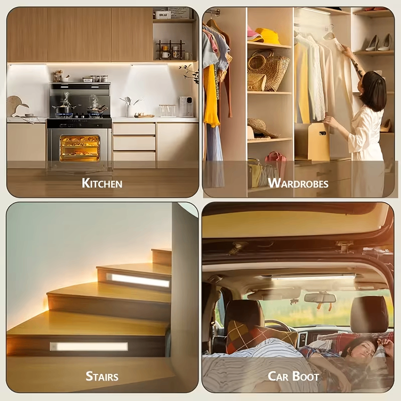 Pack of 3 LED Motion Sensor Under Cabinet Lights - Intelligent Magnetic Wardrobe Lights