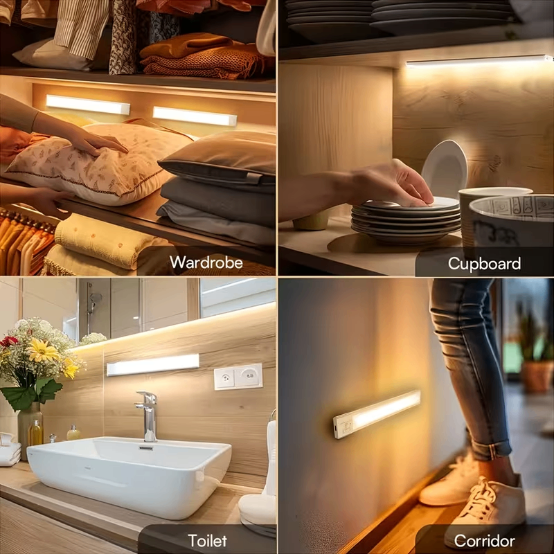 Pack of 3 LED Motion Sensor Under Cabinet Lights - Intelligent Magnetic Wardrobe Lights