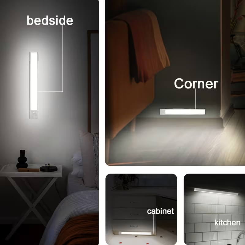 Pack of 3 LED Motion Sensor Under Cabinet Lights - Intelligent Magnetic Wardrobe Lights