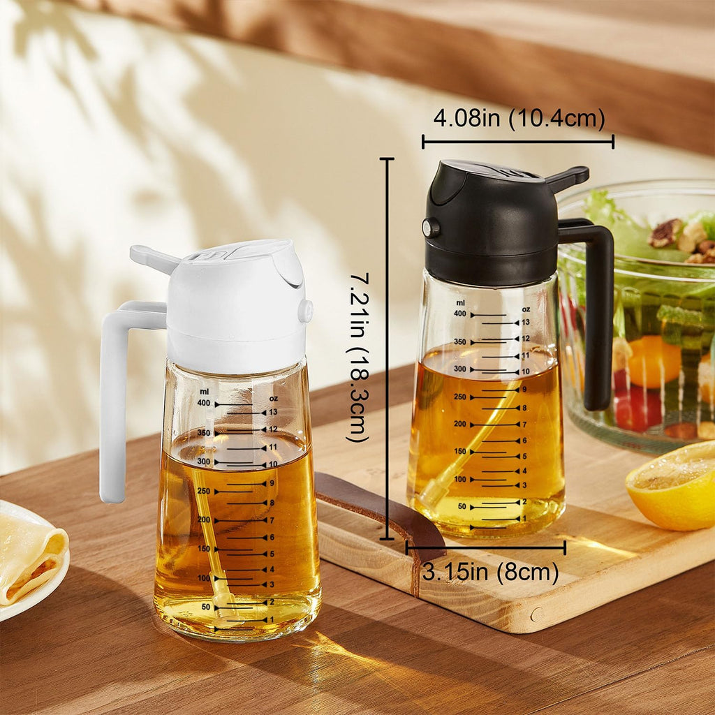 2 in 1 Olive Oil Sprayer & Dispenser - 16oz Glass Bottle for Cooking