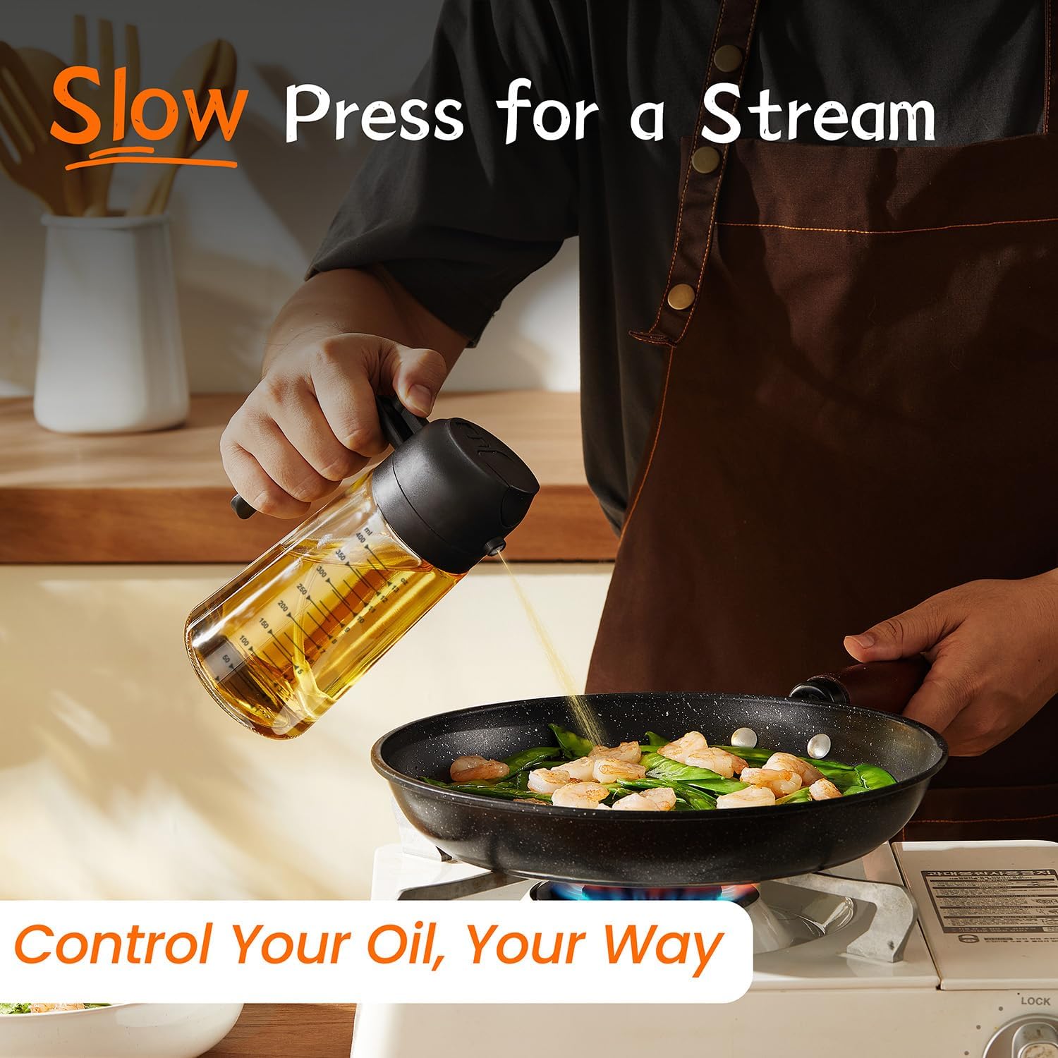 2 in 1 Olive Oil Sprayer & Dispenser - 16oz Glass Bottle for Cooking