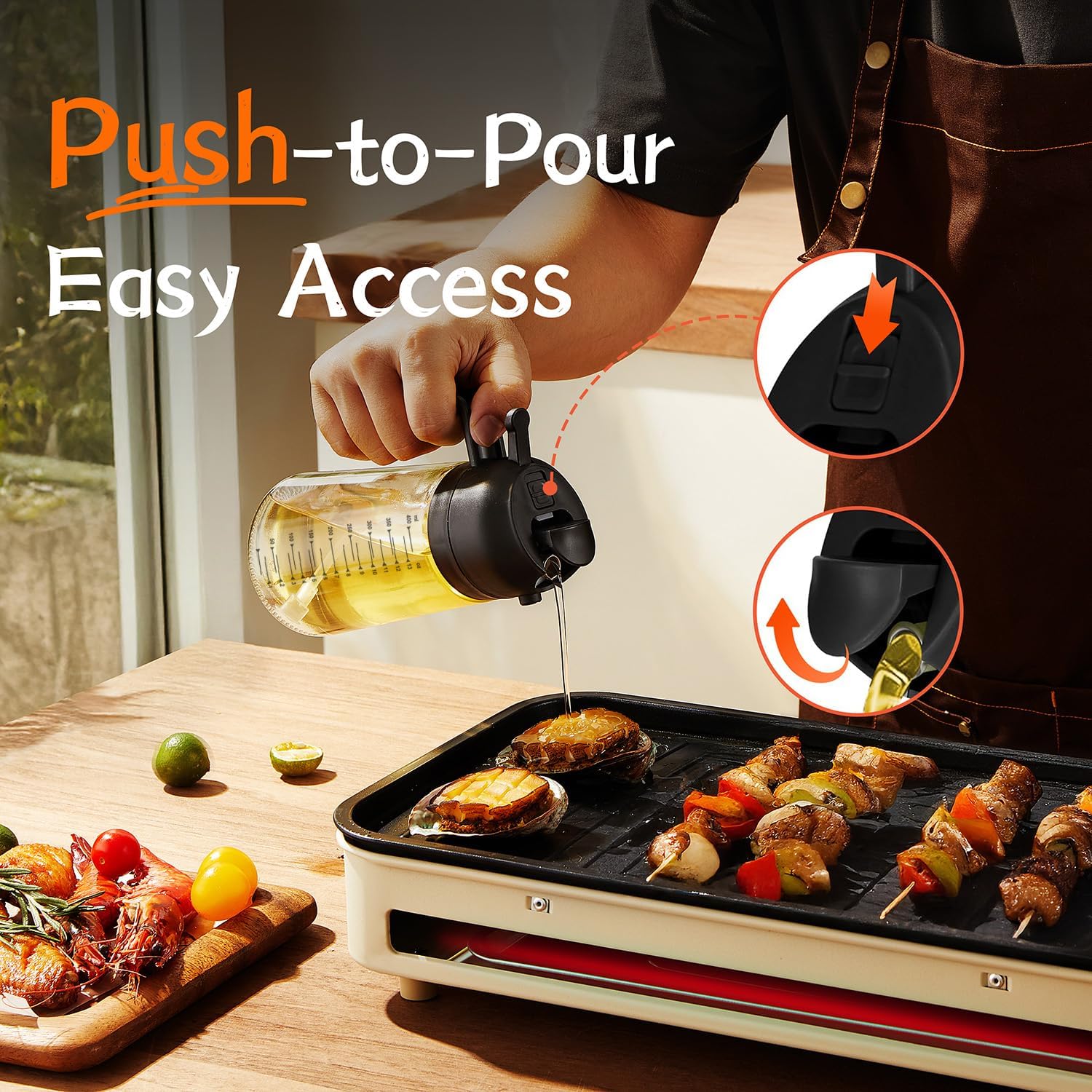 2 in 1 Olive Oil Sprayer & Dispenser - 16oz Glass Bottle for Cooking