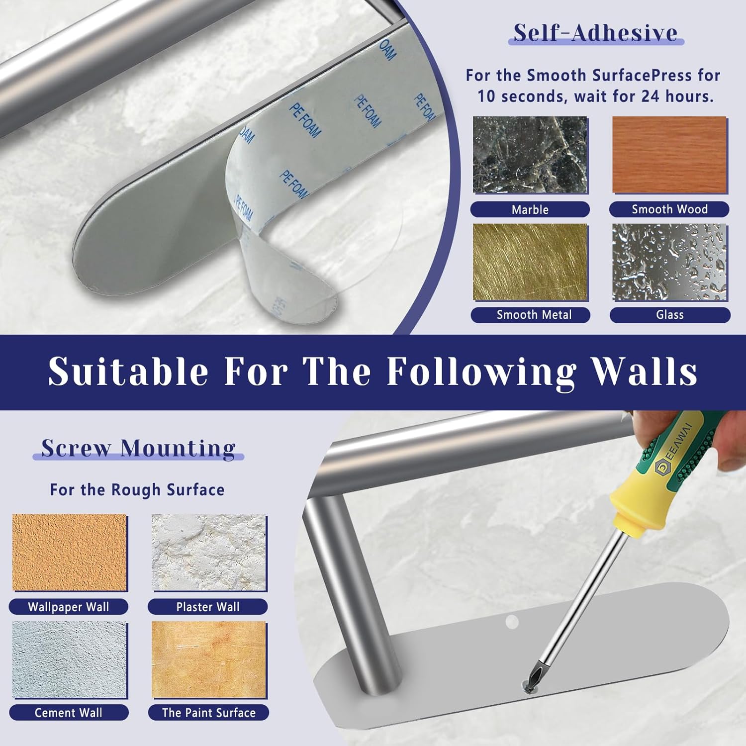Stainless Steel Paper Towel Rack - Self-Adhesive & Wall Mounted Holder