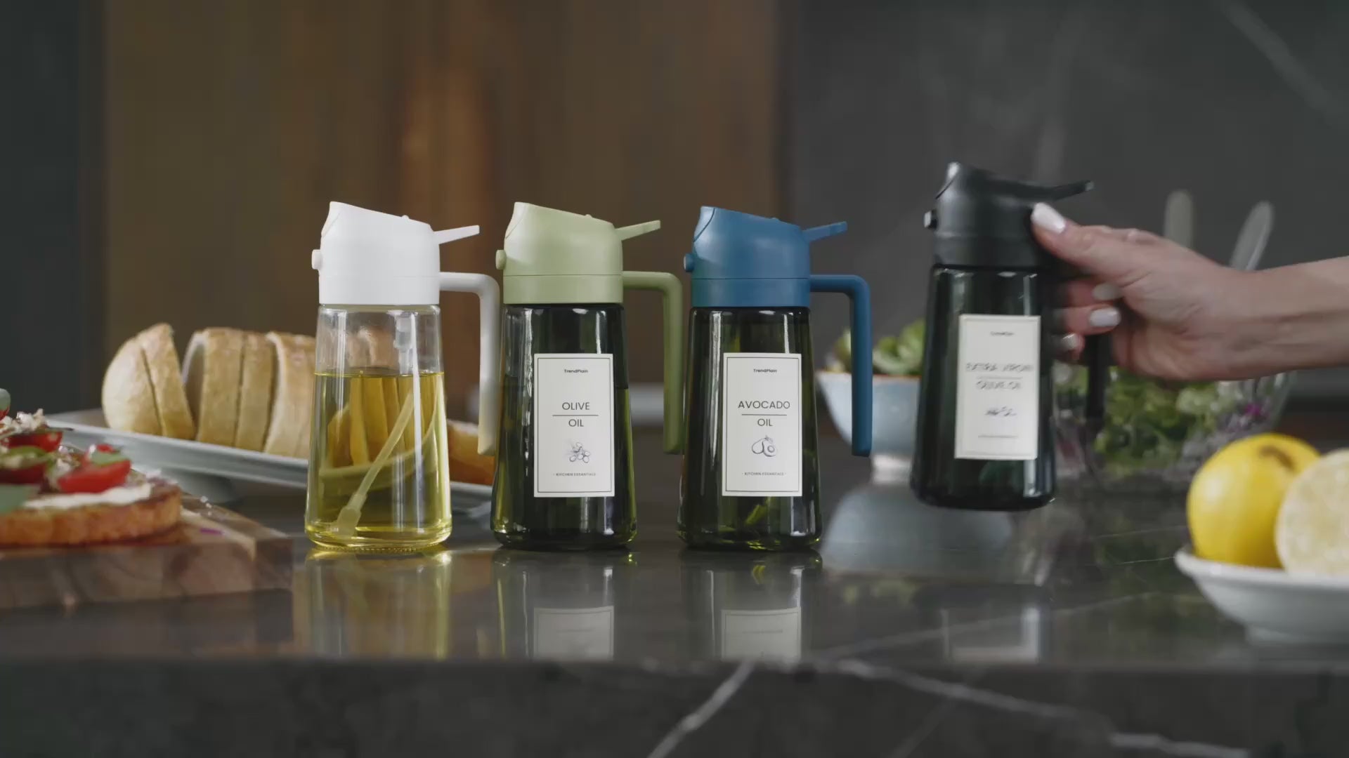 2 in 1 Olive Oil Sprayer & Dispenser - 16oz Glass Bottle for Cooking