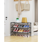 8-Tier Black Shoe Rack - Heavy Duty Metal & Plastic Shoe Tower