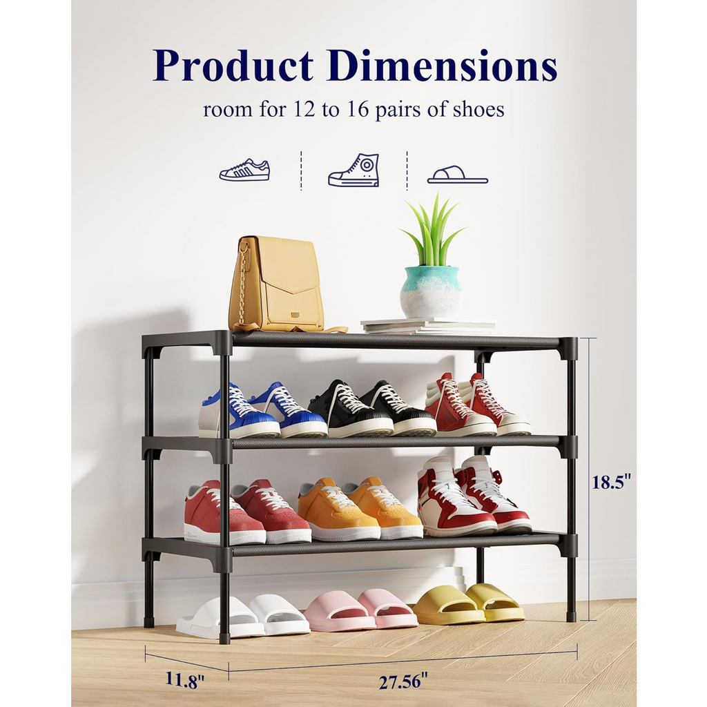 8-Tier Black Shoe Rack - Heavy Duty Metal & Plastic Shoe Tower