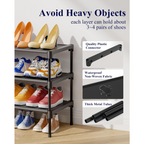 8-Tier Black Shoe Rack - Heavy Duty Metal & Plastic Shoe Tower