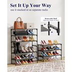 8-Tier Black Shoe Rack - Heavy Duty Metal & Plastic Shoe Tower