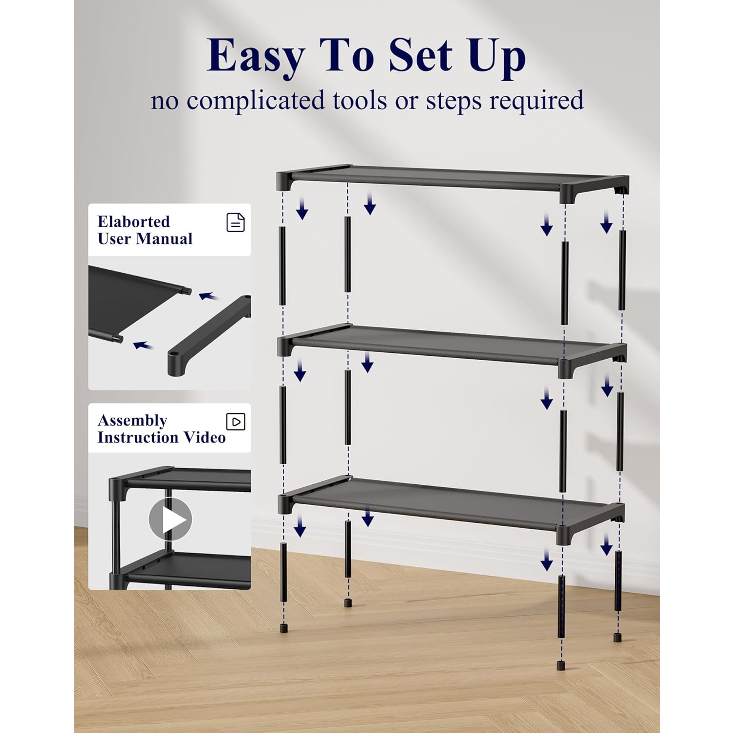 8-Tier Black Shoe Rack - Heavy Duty Metal & Plastic Shoe Tower