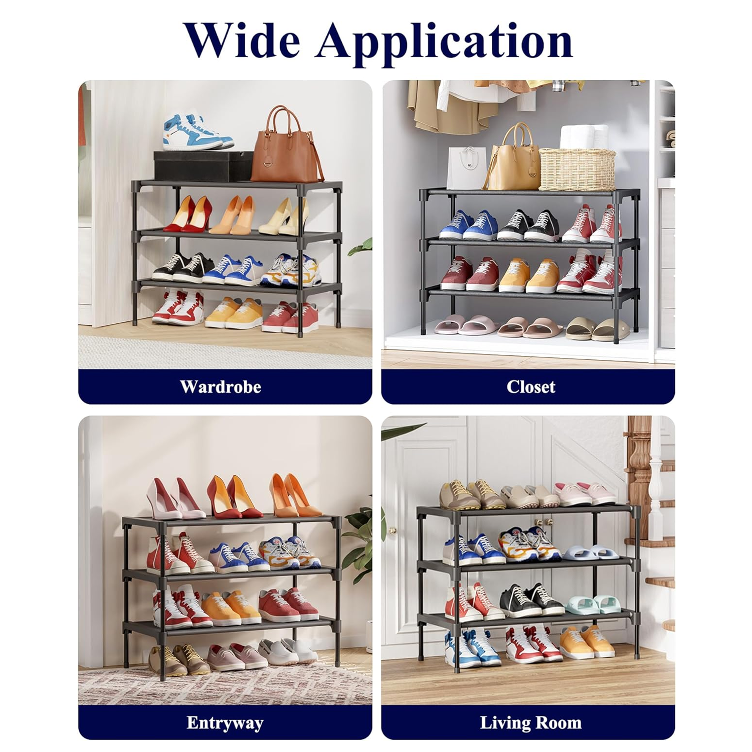 8-Tier Black Shoe Rack - Heavy Duty Metal & Plastic Shoe Tower