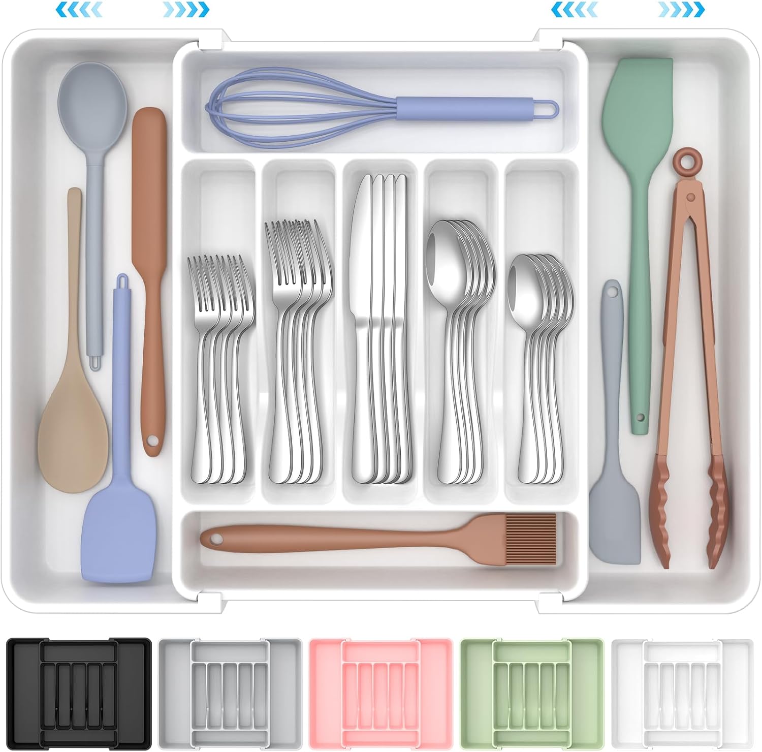 Expandable Silverware Drawer Organizer - BPA-Free Kitchen Utensil Holder